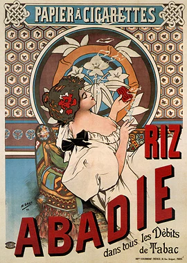 Alphonse Mucha Abadie cigarettes rolling paper 1898 &mdash; Art Nouveau metal poster