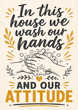 Wash Your Hands and Attitude &mdash; Bathroom Wall Society metal poster