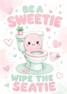 Cute Toilet with Kawaii Face &mdash; Bathroom Wall Society metal poster