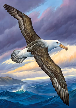 Albatross soaring over the ocean painting &mdash; Birds Art metal poster
