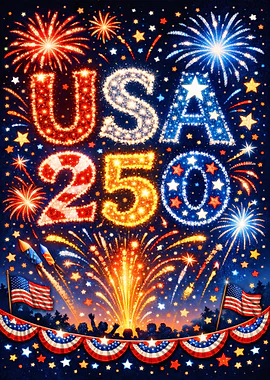 USA 250 Fireworks Celebration &mdash; Born Free Still Free metal poster