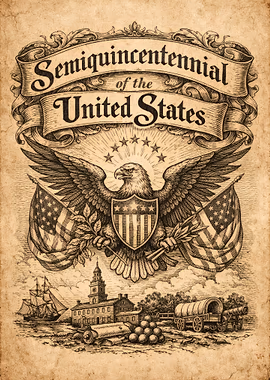 Semiquincentennial of the United States &mdash; Born Free Still Free metal poster