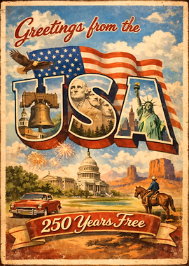 Greetings from the USA Vintage Poster &mdash; Born Free Still Free metal poster