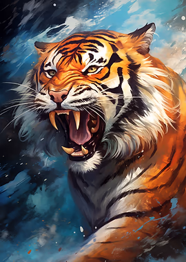 Roaring Tiger Painting &mdash; Cat Lover metal poster