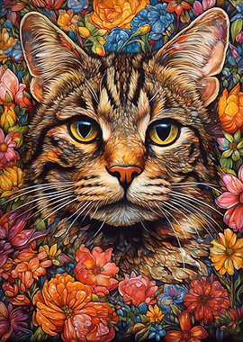 Floral Cat &mdash; Cat Lover metal poster