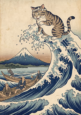 Cat on a Great Wave &mdash; Cat Lover metal poster