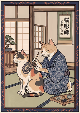 Cat Tattoo Artist in Japanese Setting &mdash; Cat Lover metal poster