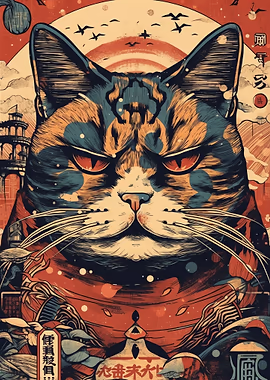 Angry Cat Japanese Style &mdash; Cat Lover metal poster