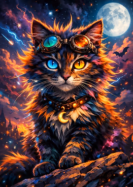 Steampunk Cat with Goggles &mdash; Cat Lover metal poster