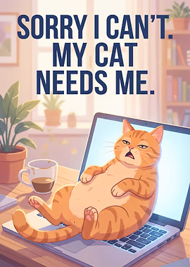 Funny Cat Blocking Laptop &mdash; Cat Lover metal poster