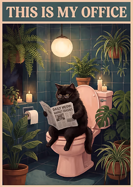 Cat reading newspaper in bathroom &mdash; Cat Lover metal poster