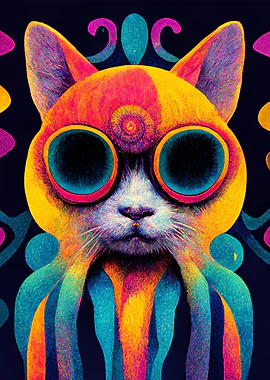 Colorful Cat Illustration &mdash; Cat Lover metal poster