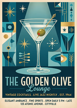 The Golden Olive Lounge Retro Poster &mdash; Cocktails And Dreams metal poster