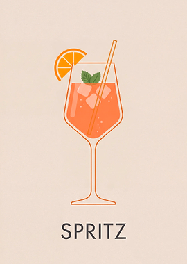 Minimalist Spritz Cocktail Illustration &mdash; Cocktails And Dreams metal poster