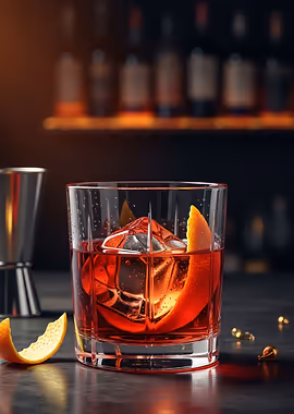 Negroni Cocktail with Orange Peel &mdash; Cocktails And Dreams metal poster