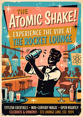 The Atomic Shake Retro Bar Poster &mdash; Cocktails And Dreams metal poster