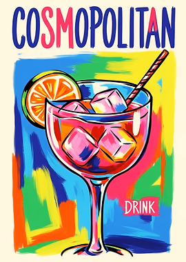Cosmopolitan Cocktail Drink Colorful Art &mdash; Cocktails And Dreams metal poster