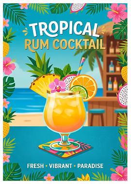 Tropical Rum Cocktail Poster &mdash; Cocktails And Dreams metal poster
