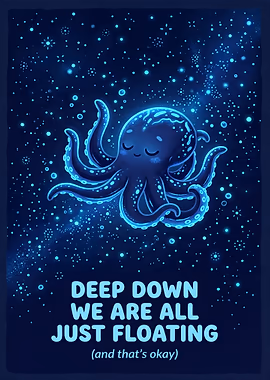 Cute Octopus Floating in Space &mdash; Existential Animals metal poster