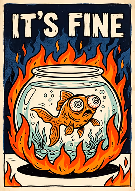 The Monday Fish - It's Fine. Everything Is Fine. &mdash; Existential Animals metal poster