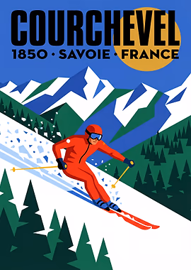 Courchevel Ski Poster &mdash; Golden Age Of Skiing metal poster
