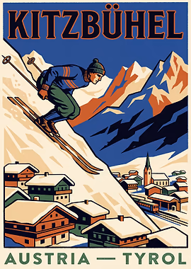 Kitzbühel Austria Ski Travel Poster &mdash; Golden Age Of Skiing metal poster