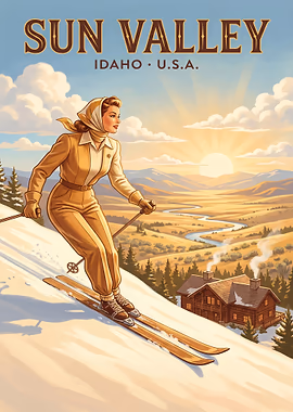 Sun Valley Idaho Vintage Ski Poster &mdash; Golden Age Of Skiing metal poster
