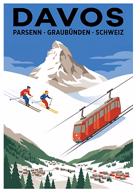 Davos Switzerland Ski Resort Vintage Poster &mdash; Golden Age Of Skiing metal poster