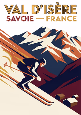 Val d'Isère Savoie France Ski Poster &mdash; Golden Age Of Skiing metal poster