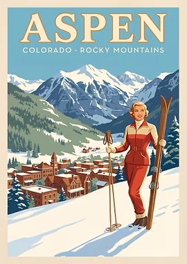 Aspen Colorado Vintage Ski Poster &mdash; Golden Age Of Skiing metal poster