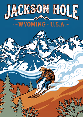 Jackson Hole Skiing Vintage Poster &mdash; Golden Age Of Skiing metal poster
