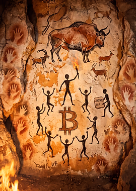 Cave Painting of Bitcoin Stone Cold 21 Million &mdash; Hodl My Wall metal poster
