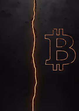 Bitcoin Crack Fire Glow &mdash; Hodl My Wall metal poster