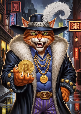 Pimp Gangster Bitcoin Cat &mdash; Hodl My Wall metal poster