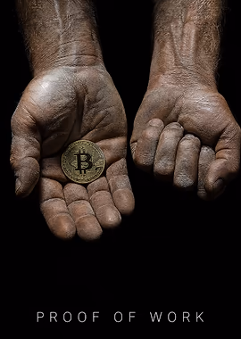 Proof of Work Bitcoin Hands &mdash; Hodl My Wall metal poster