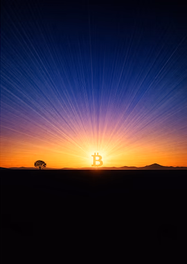 Bitcoin Sunrise Over Landscape &mdash; Hodl My Wall metal poster