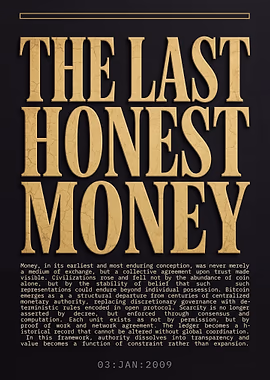 The Last Honest Money Bitcoin Poster &mdash; Hodl My Wall metal poster