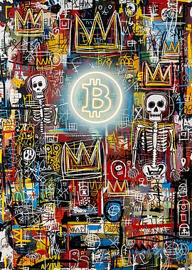 Bitcoin Basquiat Style Digital Art &mdash; Hodl My Wall metal poster