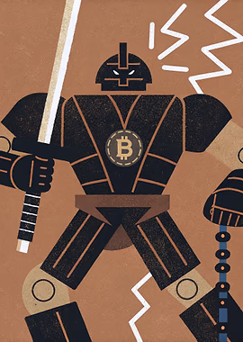 Bitcoin Samurai Robot Illustration &mdash; Hodl My Wall metal poster