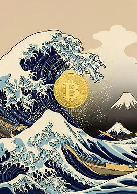 Bitcoin Great Wave Mashup &mdash; Hodl My Wall metal poster
