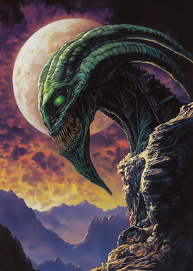 Alien Creature in Mountain Landscape &mdash; Horror Creepy metal poster
