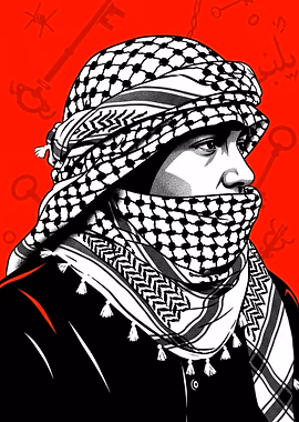 Man in Keffiyeh Keys to Liberation &mdash; Letters To Gaza metal poster
