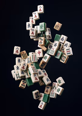 Floating Mahjong Tiles Contemporary Fine Art Print &mdash; Mahjong Reverie metal poster