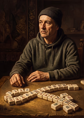 Portrait of a Strategic Genius - Mahjong Art &mdash; Mahjong Reverie metal poster
