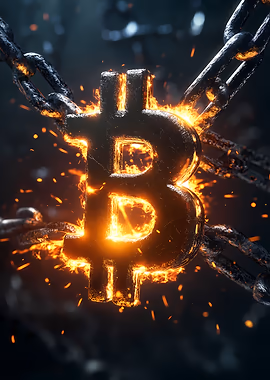 Glowing Bitcoin on Fire &mdash; Mancave metal poster