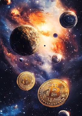 Cosmic Bitcoin in Space &mdash; Mancave metal poster