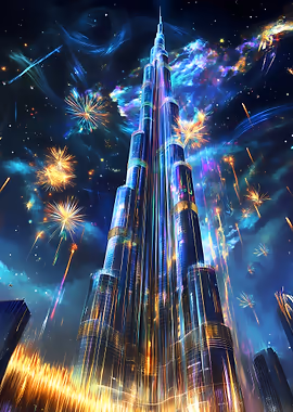 Burj Khalifa Fireworks &mdash; Mancave metal poster