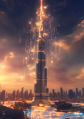 Burj Khalifa Sunset Celebration &mdash; Mancave metal poster