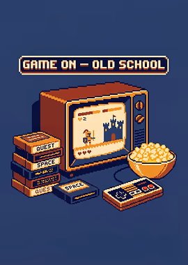 Retro Gaming Setup with Popcorn &mdash; Mancave metal poster