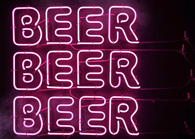 Pink Beer Sign Neon &mdash; Mancave metal poster